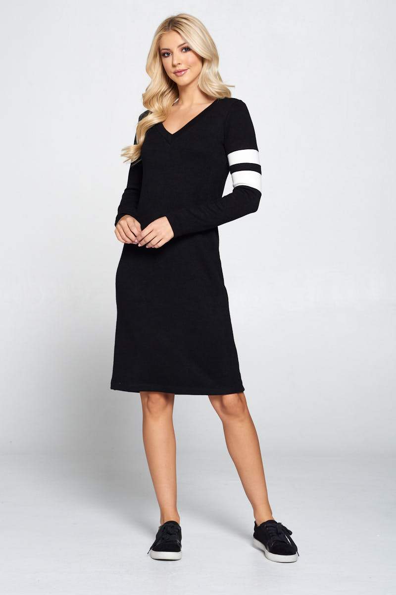 Bodycon Knit Dress with Stripes Detail