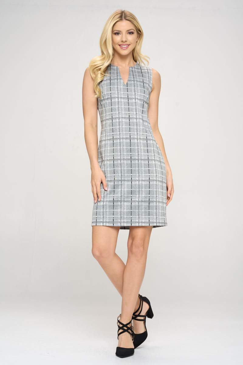 Plaid V neck Sleeveless Dress