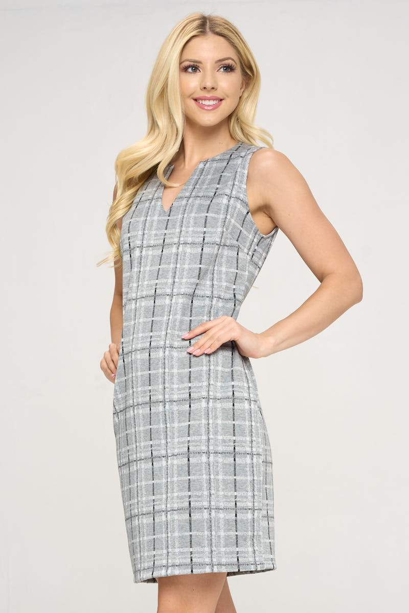 Plaid V neck Sleeveless Dress