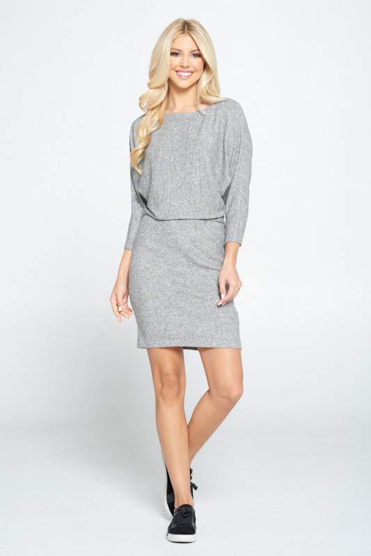 Dolman Sleeve Blouson Knit Bodycon Dress