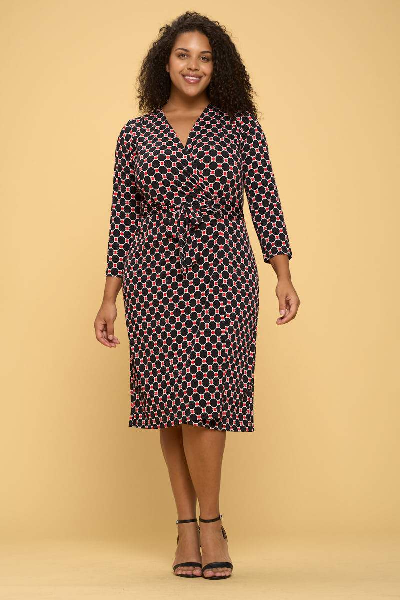 Print V neck Jersey Wrap Dress with Tie