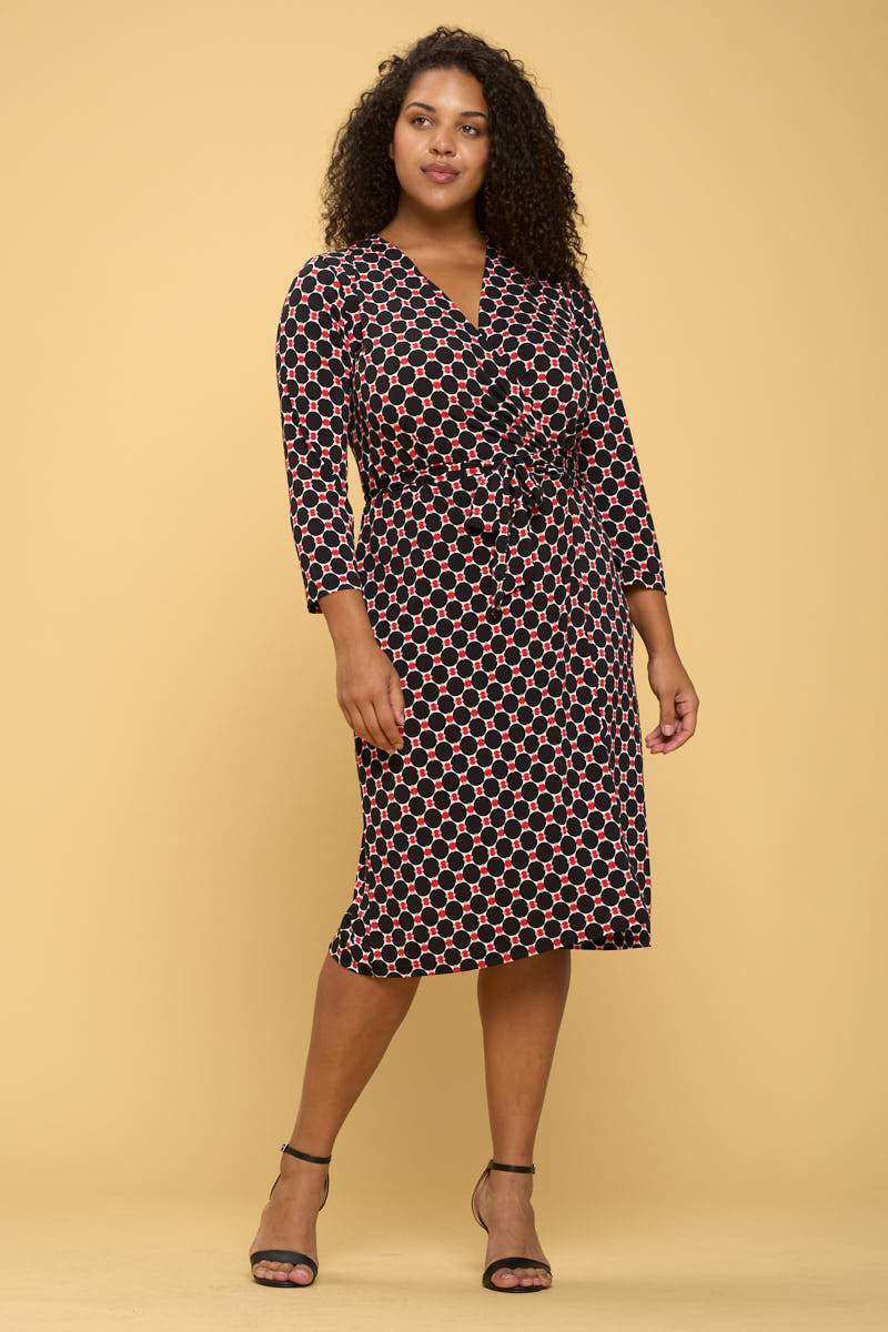 Print V neck Jersey Wrap Dress with Tie