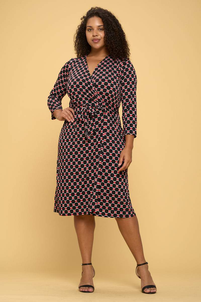 Print V neck Jersey Wrap Dress with Tie