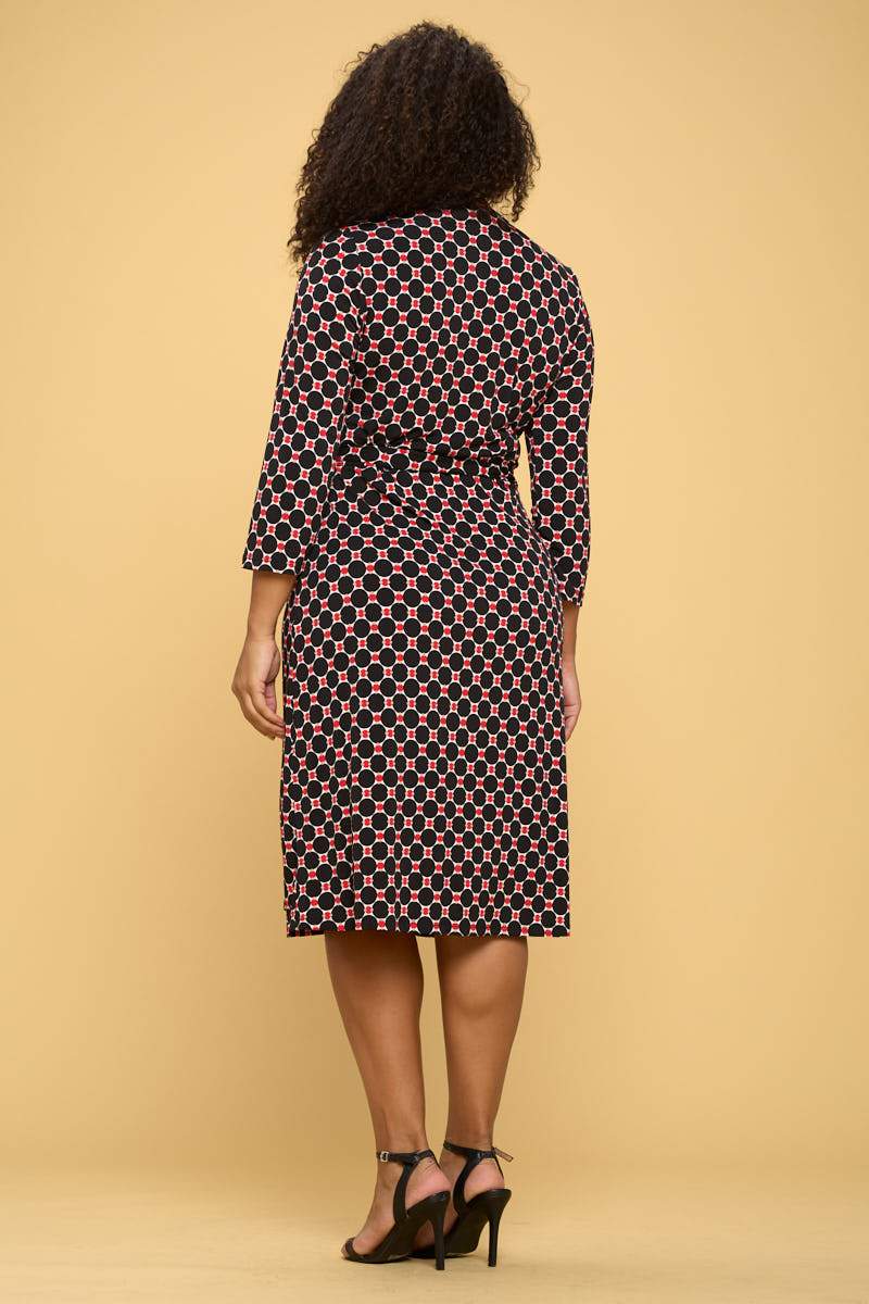 Print V neck Jersey Wrap Dress with Tie