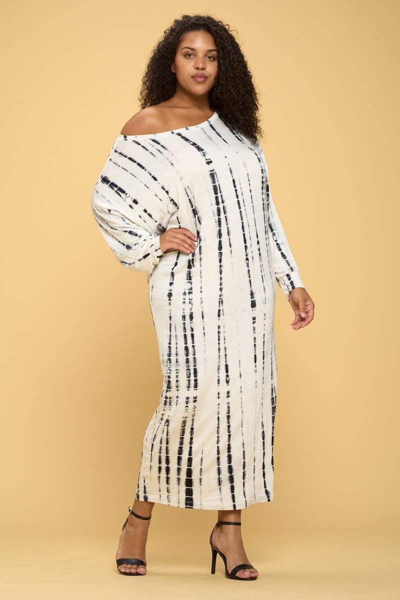 Tie Dye Long Sleeve Maxi Dress with Cuffed Sleeve