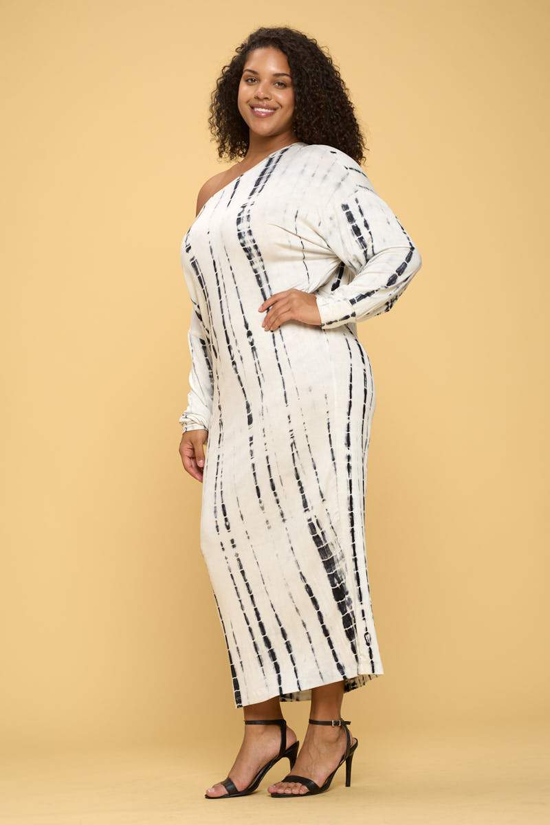 Tie Dye Long Sleeve Maxi Dress with Cuffed Sleeve