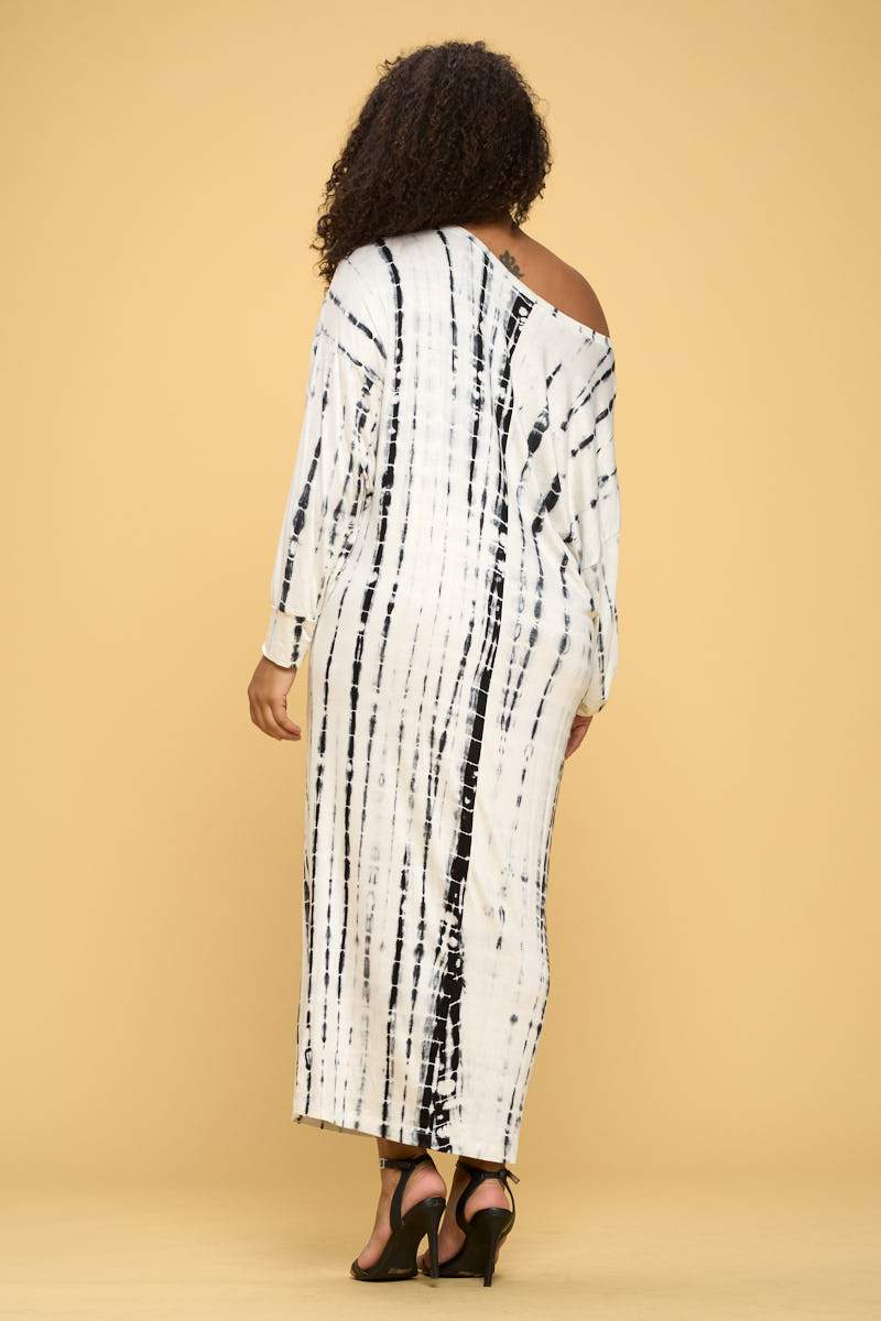 Tie Dye Long Sleeve Maxi Dress with Cuffed Sleeve