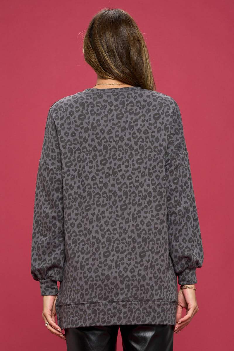 Animal Print Sweatshirt with Side Slits