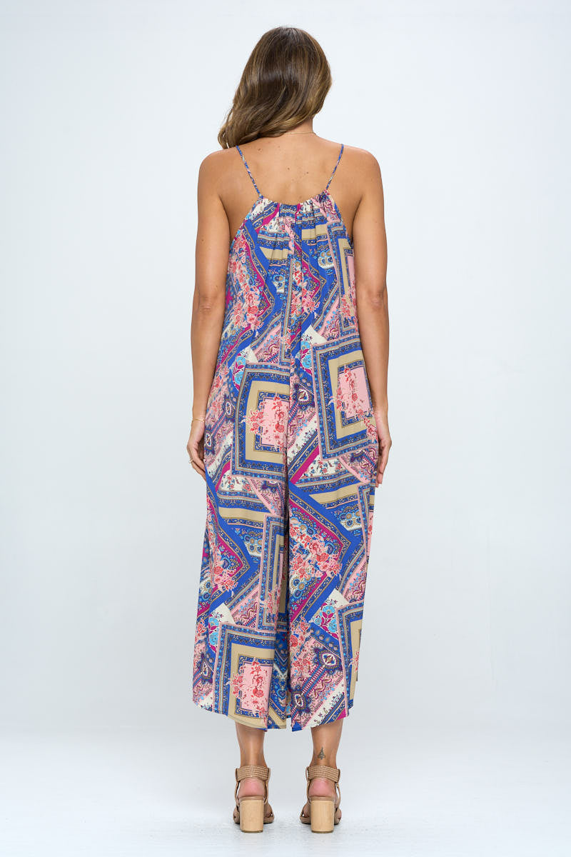 Scarf Print Sleeveless Print Jumpsuit