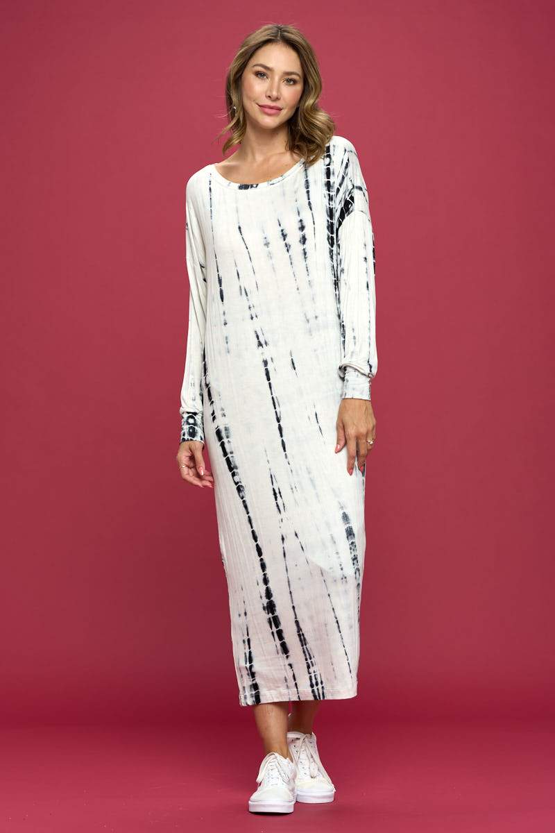 Tie Dye Long Sleeve Maxi Dress with Cuffed Sleeve