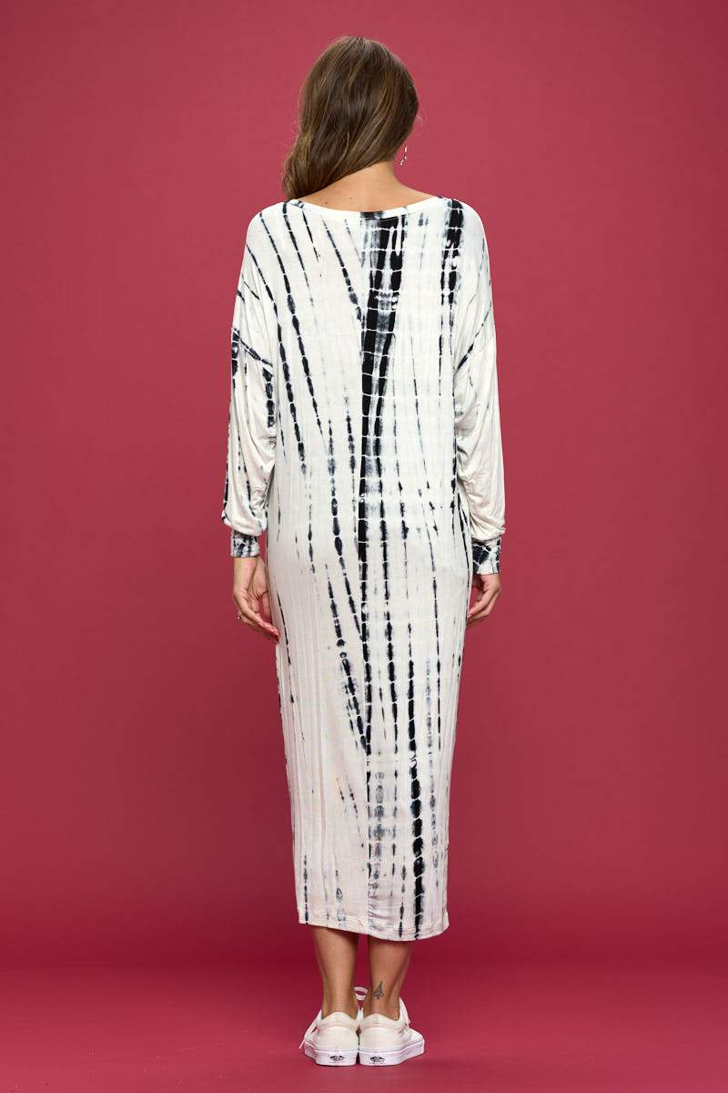 Tie Dye Long Sleeve Maxi Dress with Cuffed Sleeve