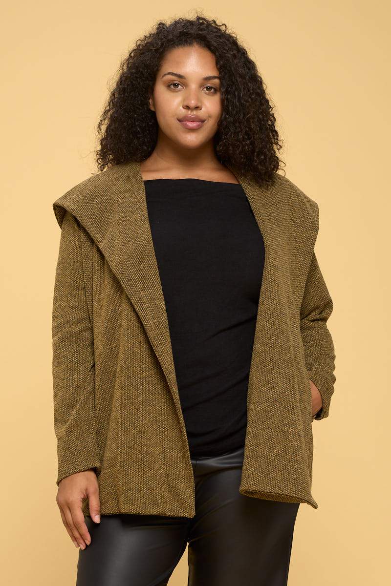 Textured Knit Cardigan with Hoodie | Tan Hephaestus