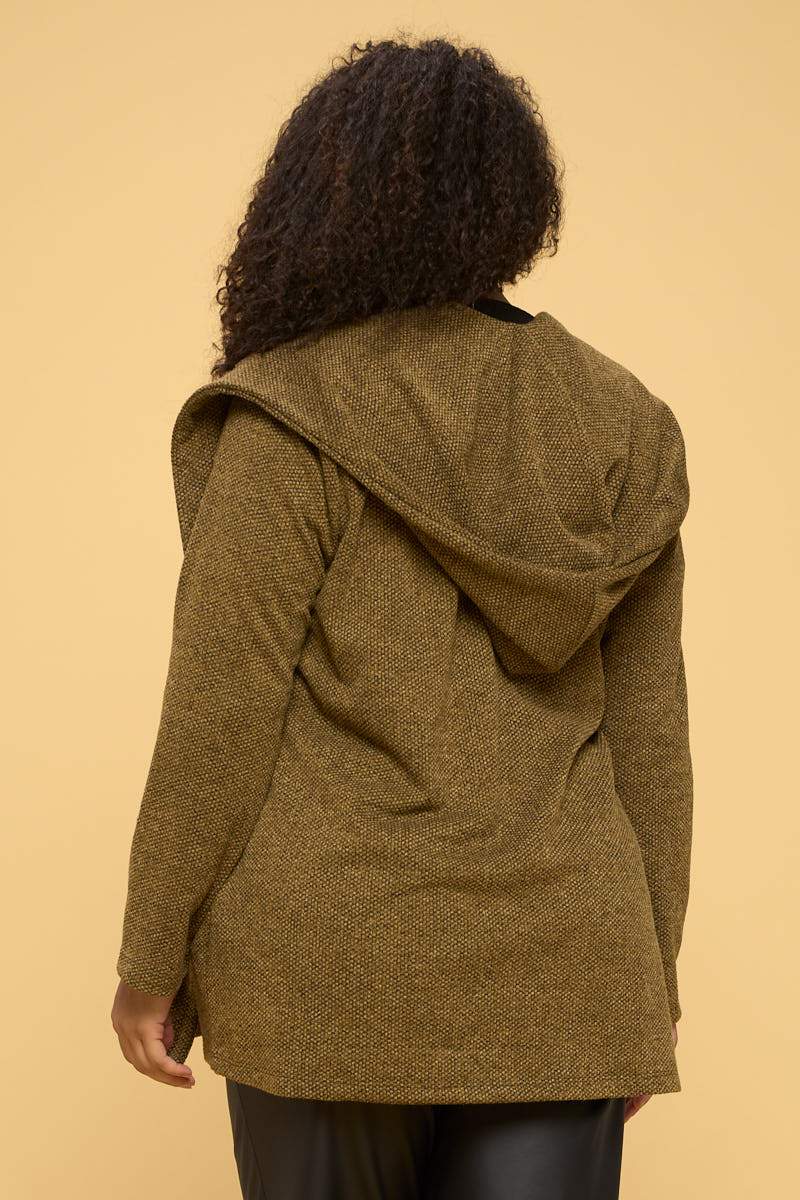 Textured Knit Cardigan with Hoodie