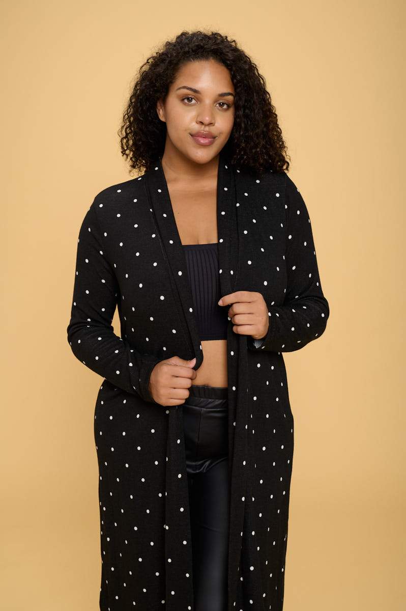 Polka Dot Open Front Cardigan | Tan Hephaestus