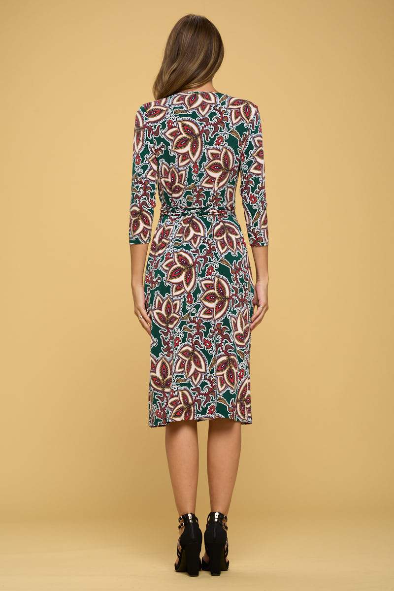 Print V neck Jersey Wrap Dress with Tie