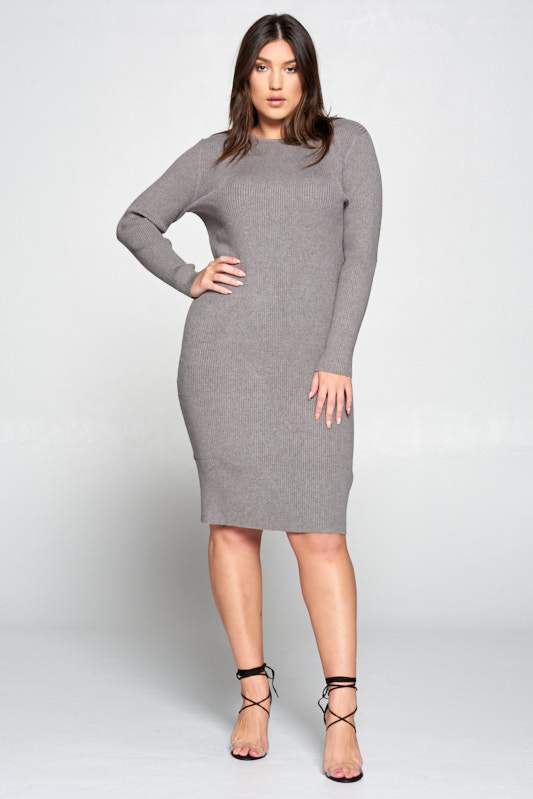 Gray Ribbed Knit Bodycon Dress