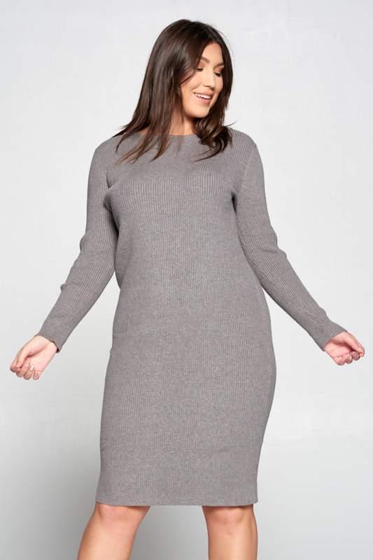 Gray Ribbed Knit Bodycon Dress