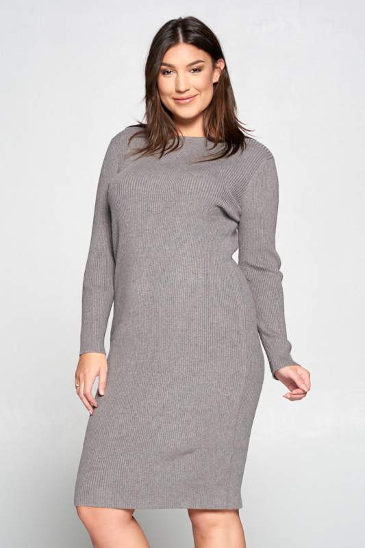 Gray Ribbed Knit Bodycon Dress