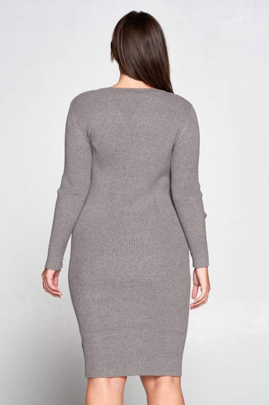 Gray Ribbed Knit Bodycon Dress