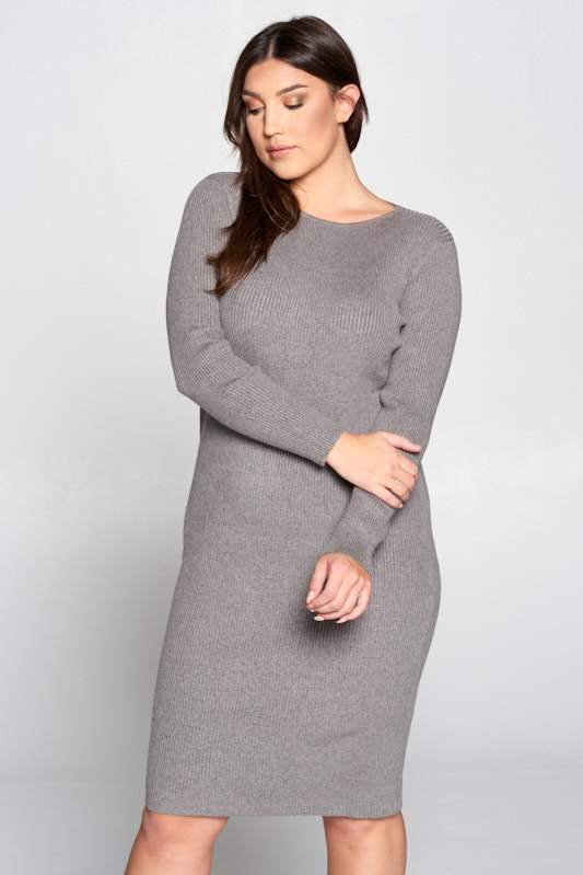 Gray Ribbed Knit Bodycon Dress