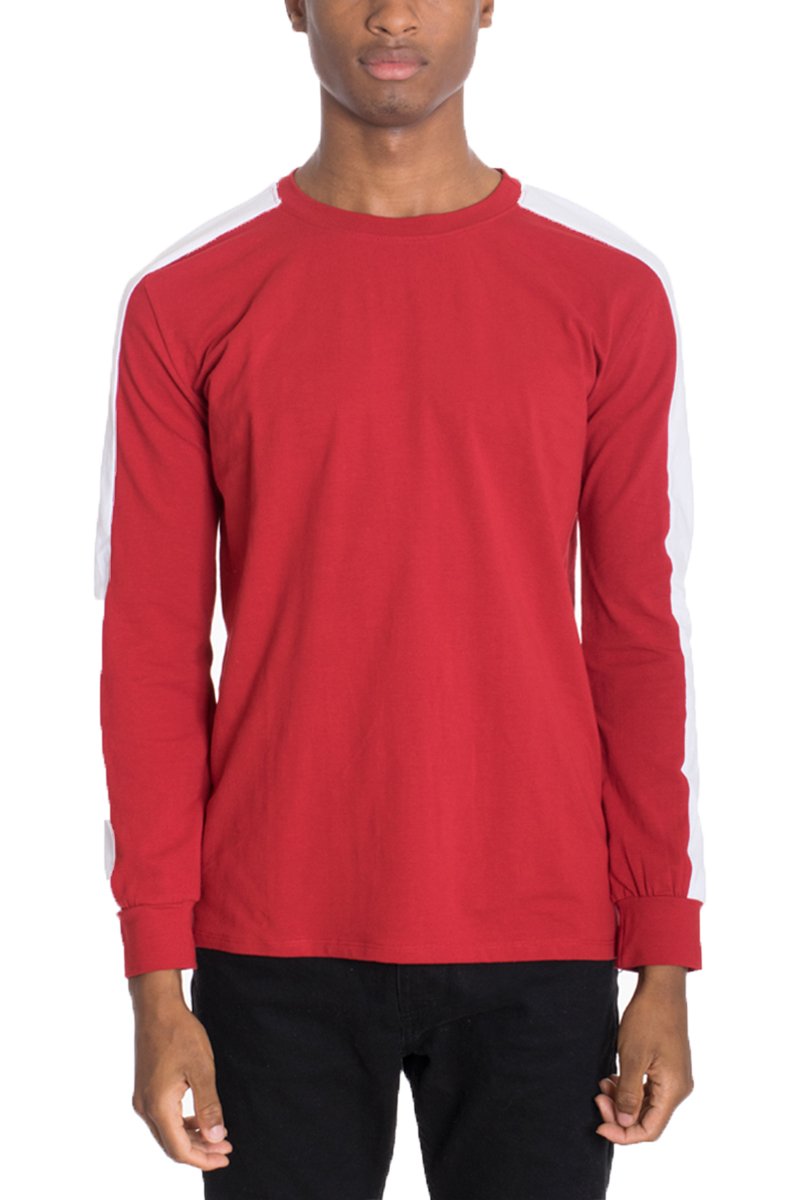 Men's Side Stripe Long Sleeve Red and White