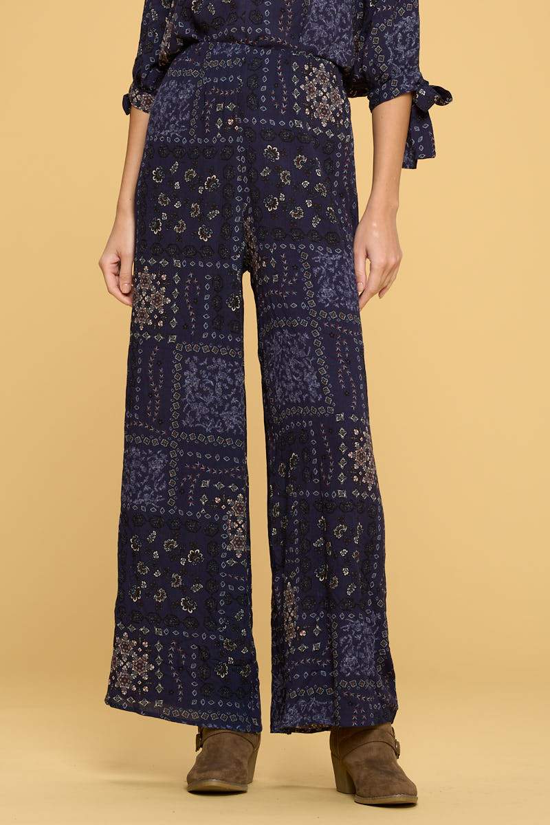 Boho Paisley Print Palazzo Pants | Tan Hephaestus