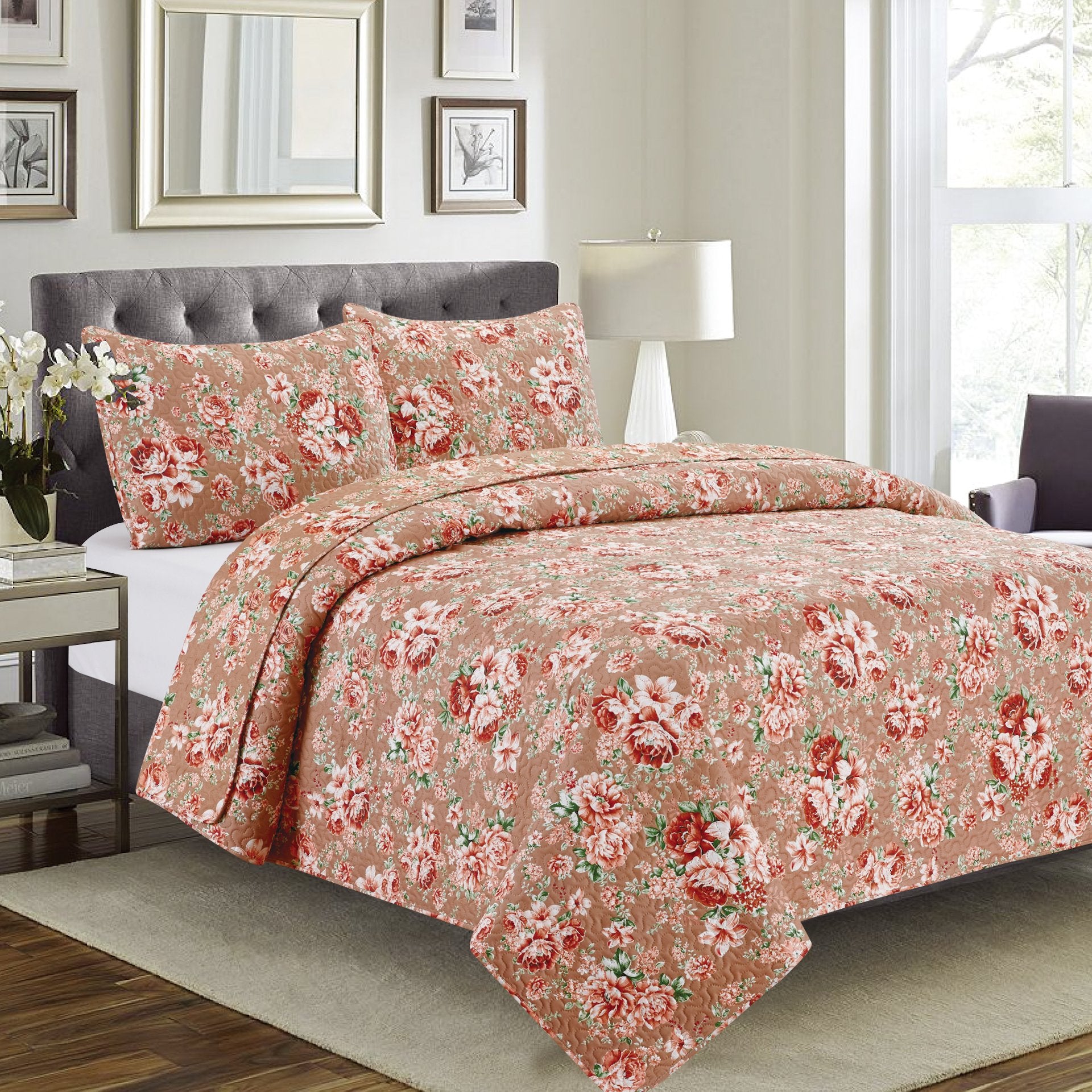 Ruth - 3 Piece Quilt Set - Rust | Home Design Quilt Sets