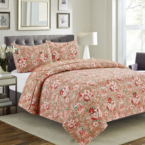 Ruth - 3 Piece Quilt Set - Rust | Home Design Quilt Sets