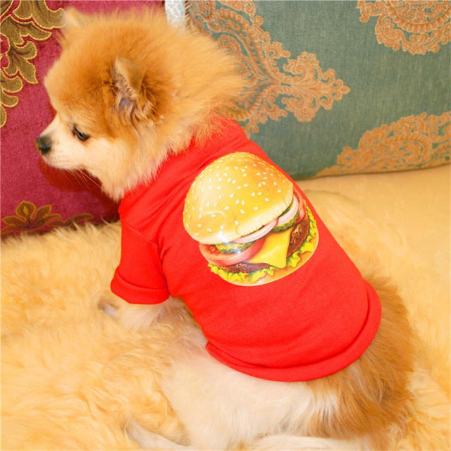 Red Hamburger Pet Dog T shirt Vest Cotton Small
