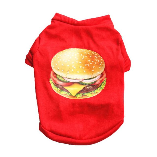 Red Hamburger Pet Dog T shirt Vest Cotton Small | Plum Coco