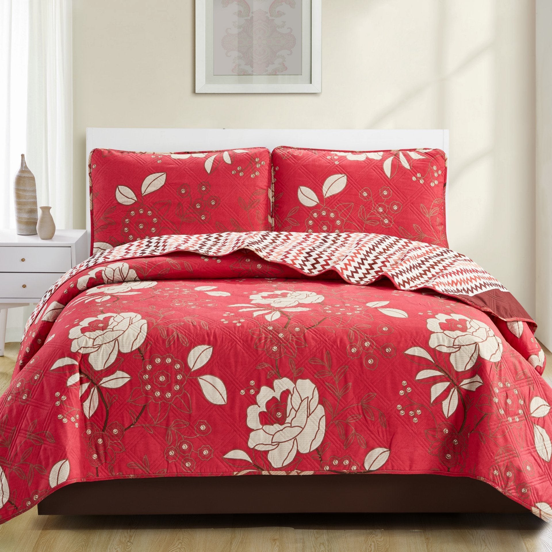 Grace 3 Piece Quilt Set - Red