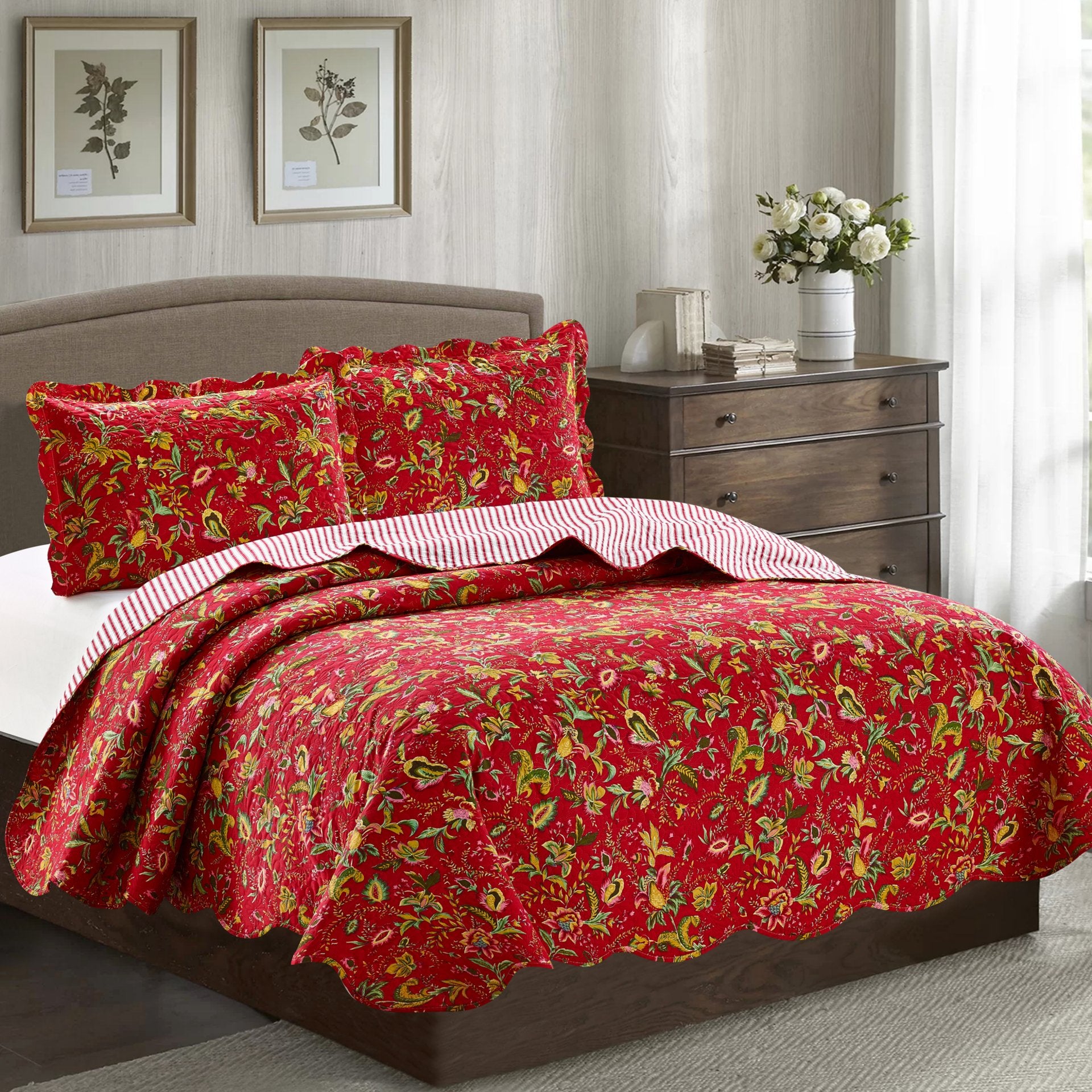 Jennifer 3 Piece Quilt Set - Red