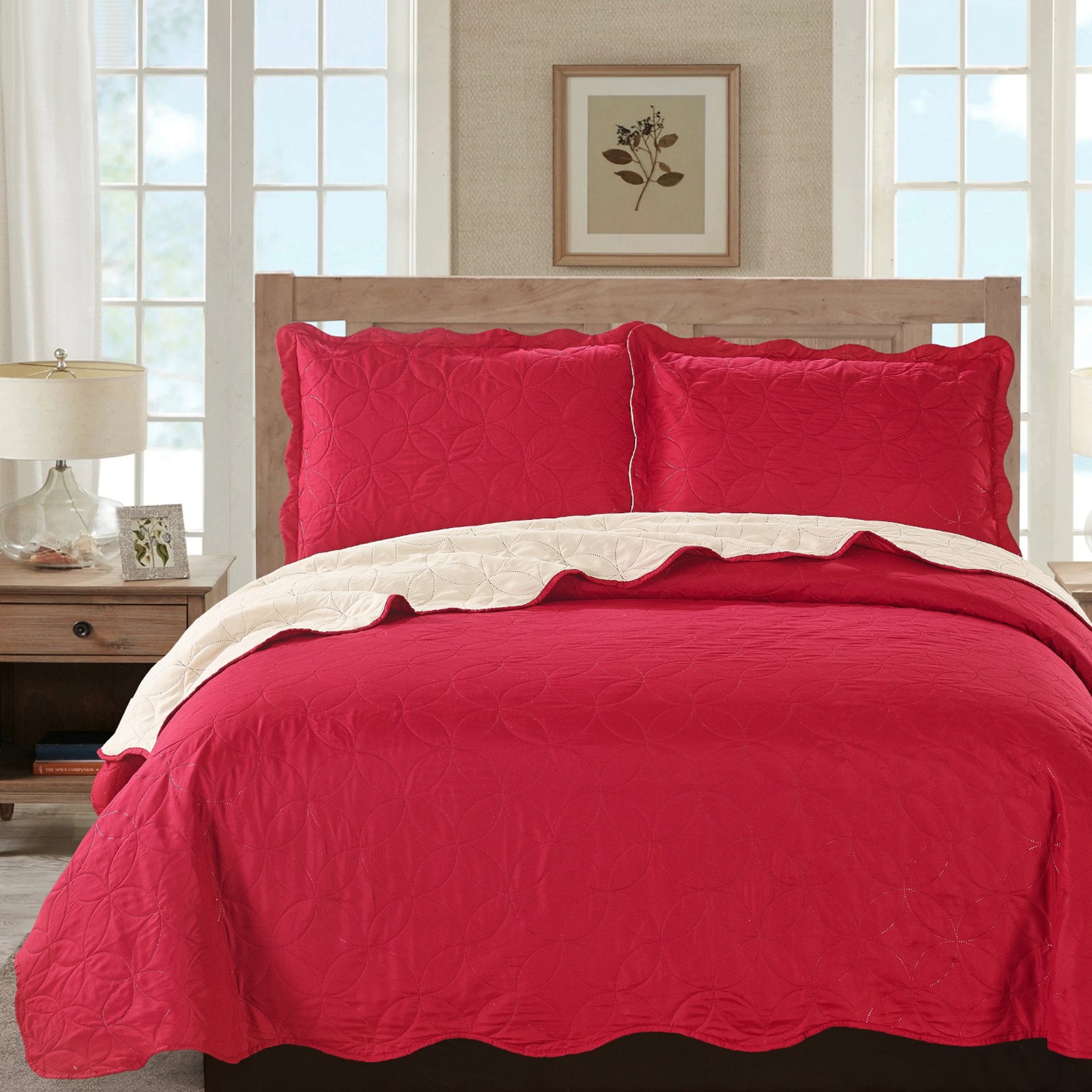 Sherry - 3 Piece - Solid Reversible Quilt Set - Red | Azure Zeus