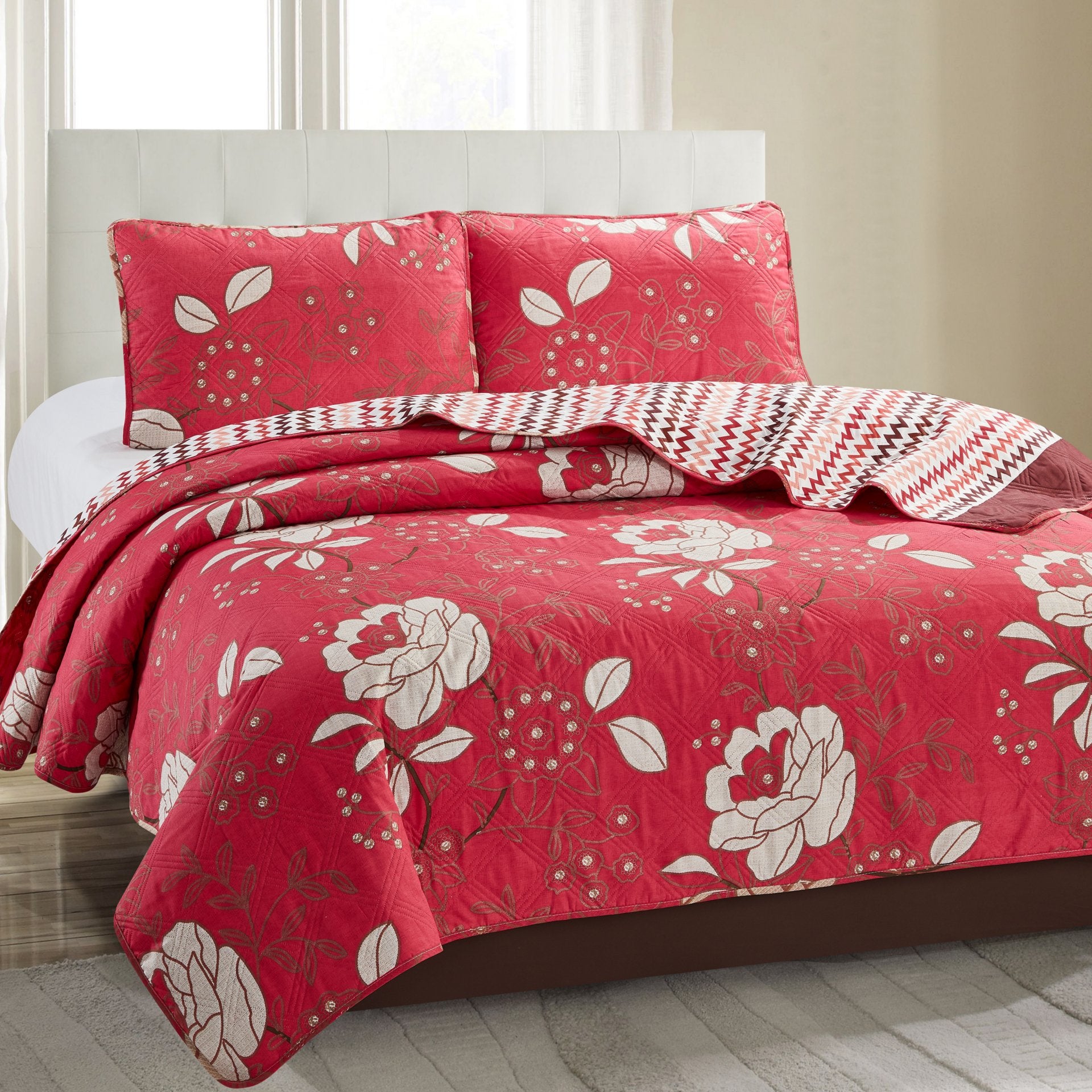 Grace 3 Piece Quilt Set - Red