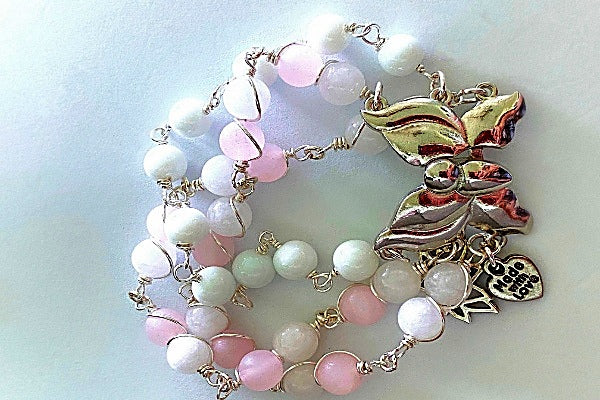 Rose Quartz and Snow Jade Bracelet with Butterfly Clasp