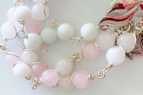 Rose Quartz and Snow Jade Bracelet with Butterfly Clasp