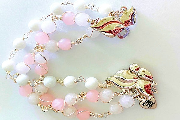 Rose Quartz and Snow Jade Bracelet with Butterfly Clasp