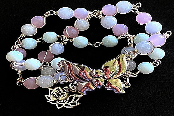 Rose Quartz and Snow Jade Bracelet with Butterfly Clasp