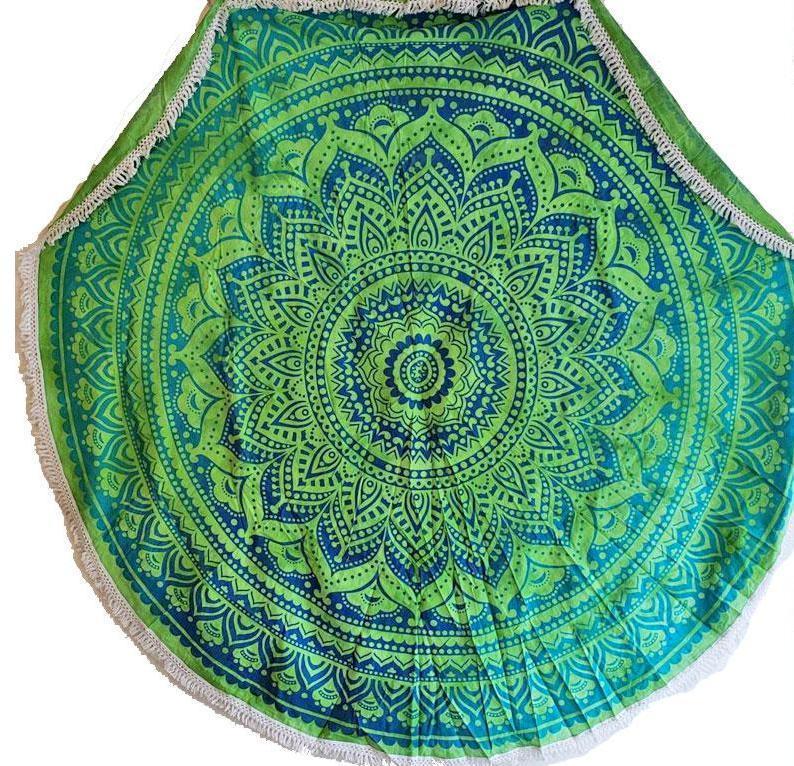 Rainforest Green Round Mandala Tapestry | Silver Hestia