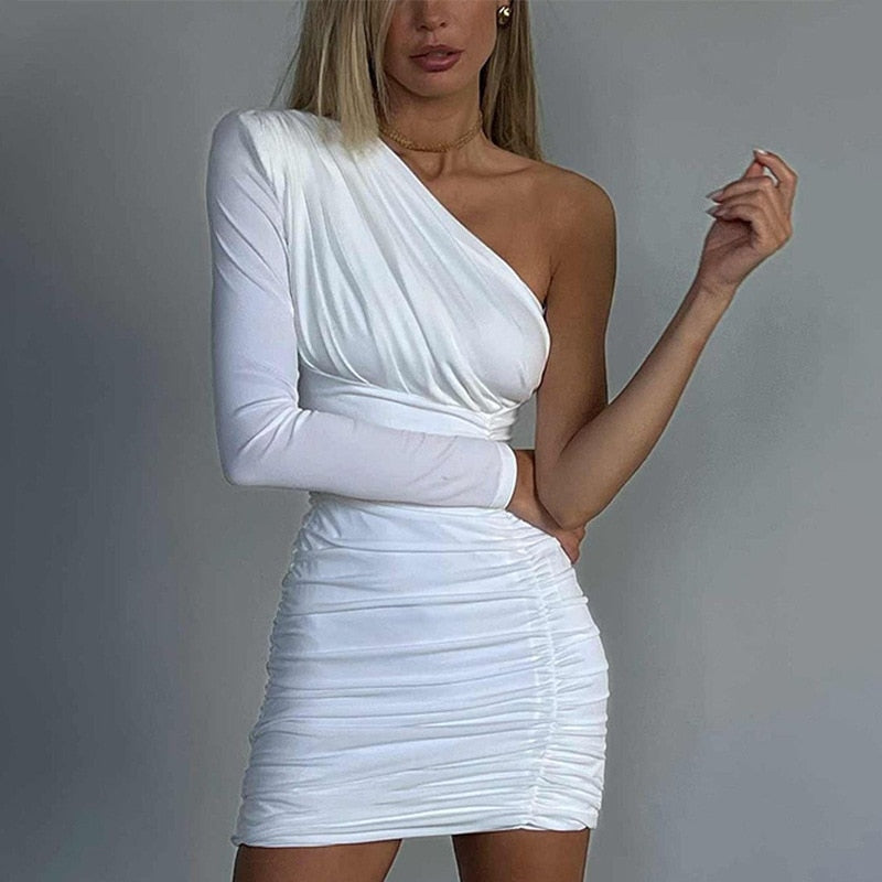 One Shoulder Ruched Bodycon Dress