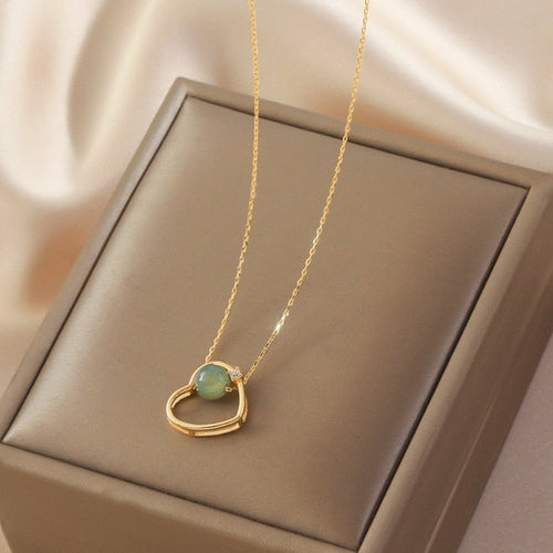 Golden heart theme jade necklace