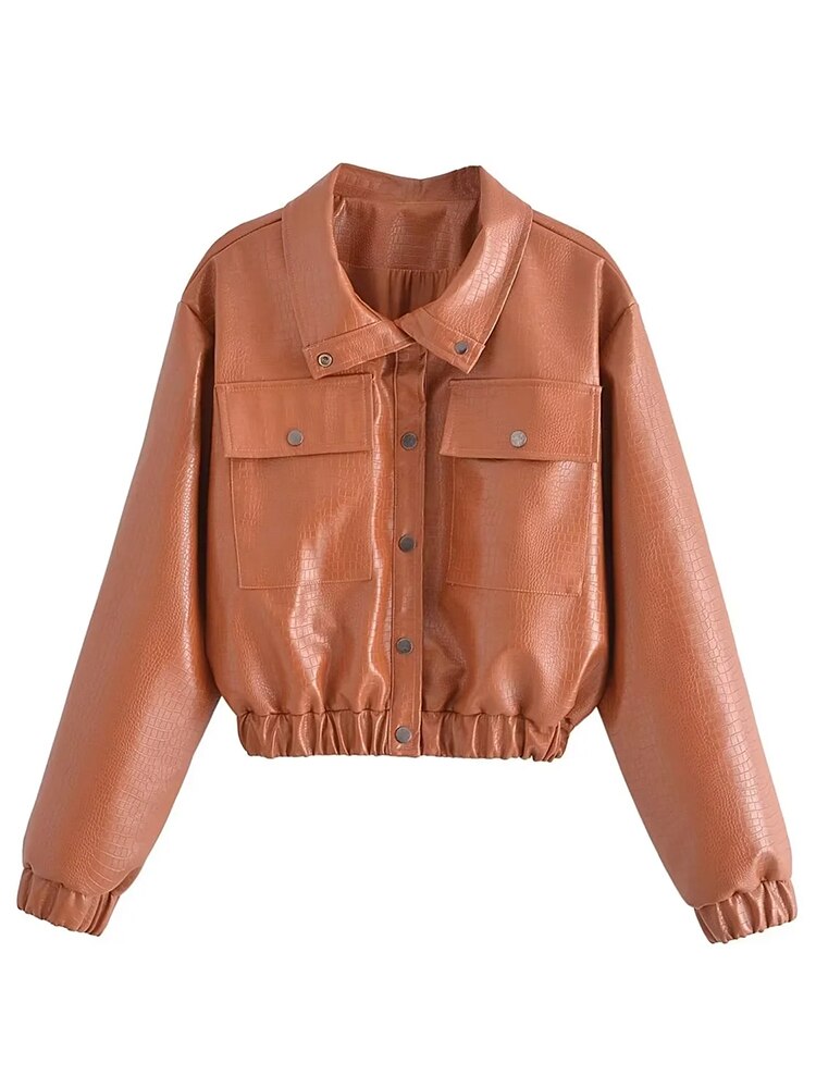 Solid Color PU Faux Leather Jacket Coats