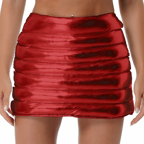 Womens Metallic Shiny Skirts Winter Warm A-Line Mini Skirt