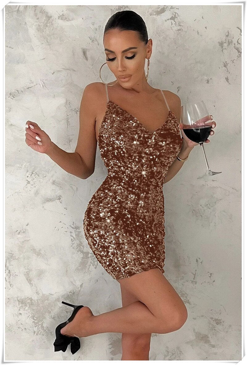 Golden Sequined Sexy Women Dress