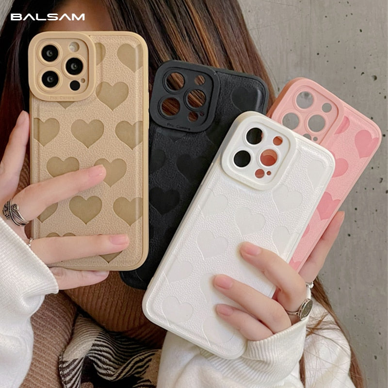 OH Fashion iPhone Case Hearts Vegan Leather Multiple Colors, 1 Count