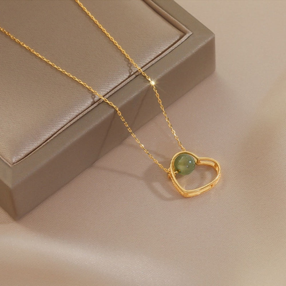 Golden heart theme jade necklace