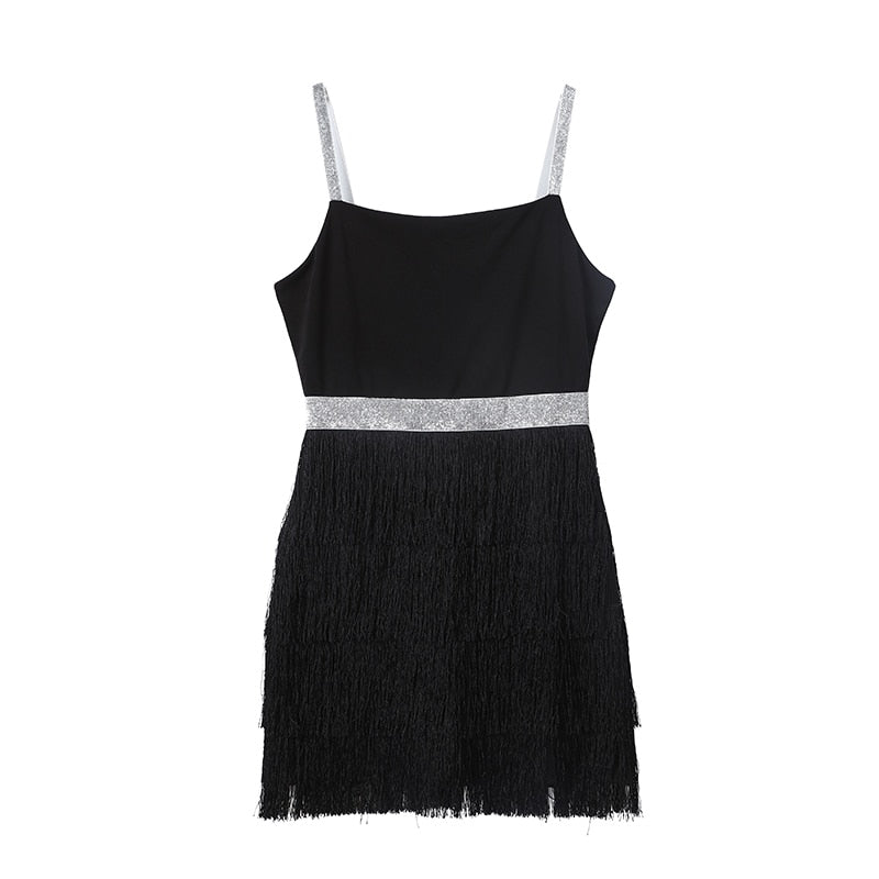 Evening Black Dress Fringed Slim Dress 2022 Summer Female Elegant