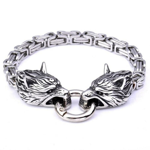 Double Wolf Head Bracelet