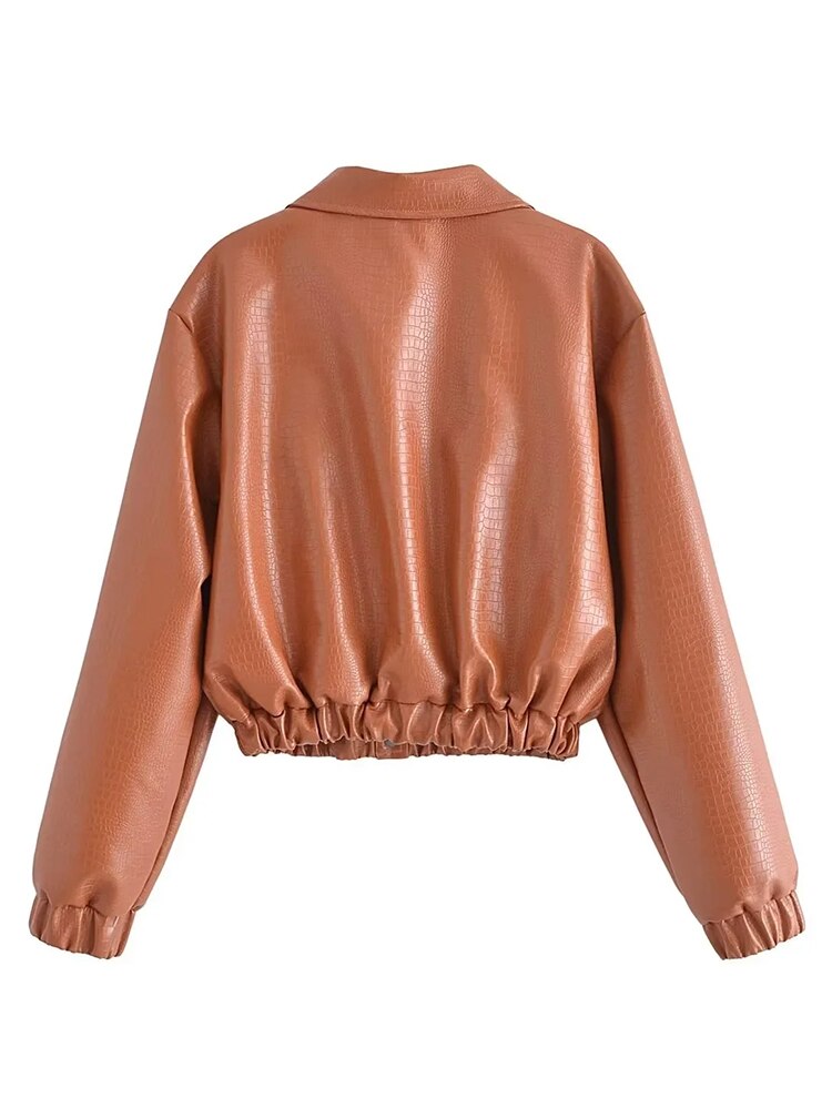 Solid Color PU Faux Leather Jacket Coats