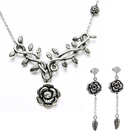 Wild Hibiscus Rose Necklace & Earrings Set | Blue Asteria